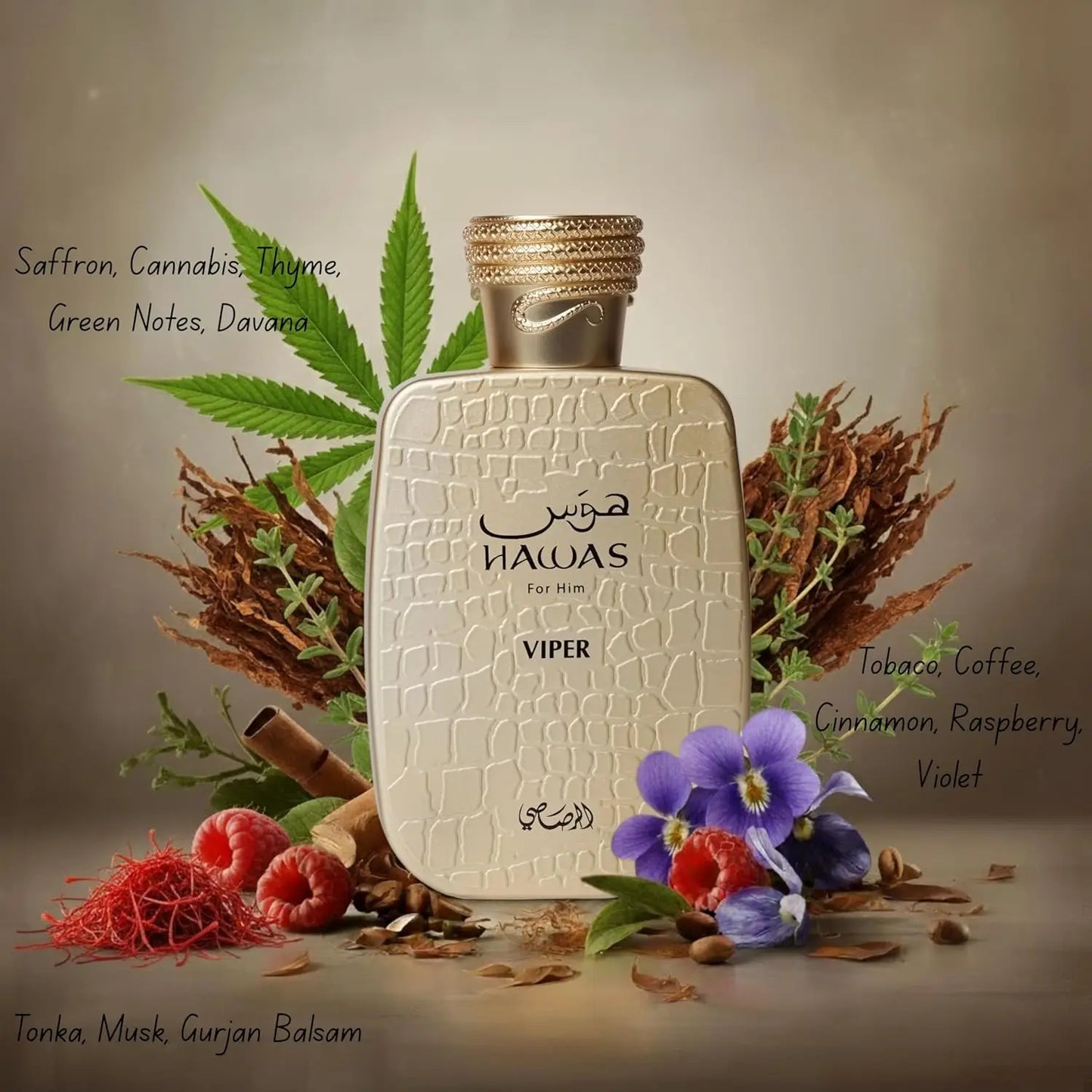 Rasasi Hawas Viper Eau de Parfum Spray for Men – Bold Oriental Spicy & Rich Woody Amber Scent, Long-Lasting Premium Arabian Fragrance, Perfect Gift, 3.4 fl oz / 100 ml