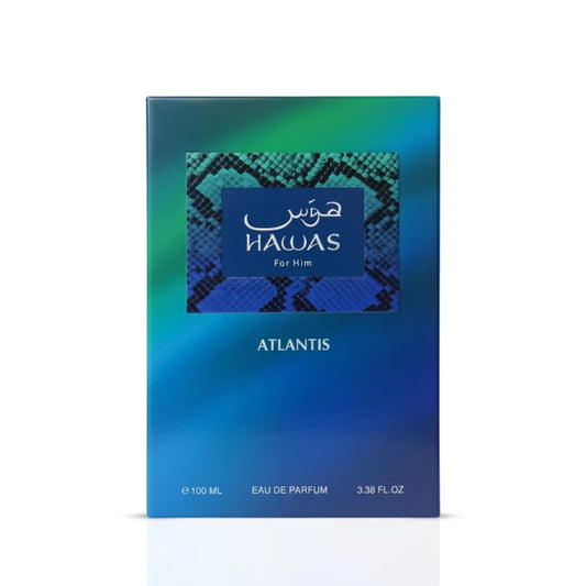 Rasasi Hawas Atlantis Eau de Parfum Spray for Men – Invigorating Fresh Aquatic & Modern Marine Scent, Long-Lasting Premium Arabian Fragrance, Perfect Gift, 3.4 fl oz / 100 ml