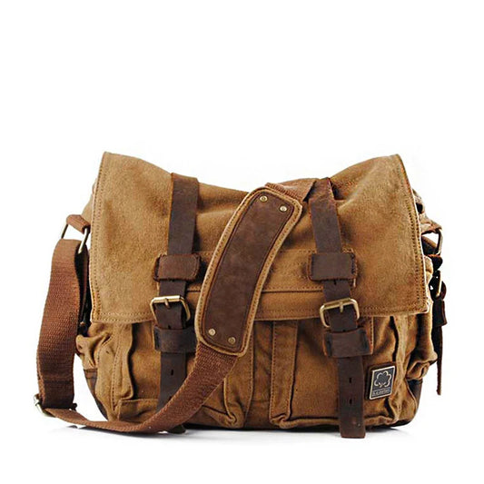 2025 Fashion Vintage Leather Canvas Women's Men's Messenger Bag Cotton Canvas Crossbody Bag Men Shoulder Bag Sling Casual Bag