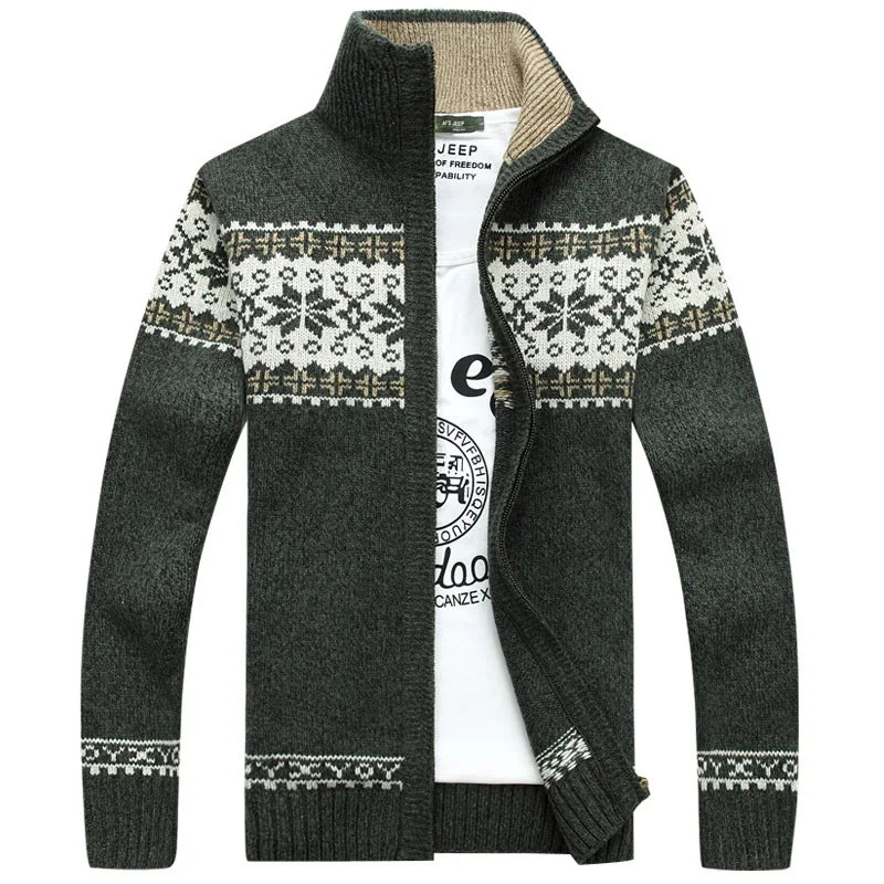 Men's Fair Isle Knitted Cardigan Full-Zip Nordic Pattern Thick Knitwear Multi-Color High-Neck Sweater Jacket for Winter