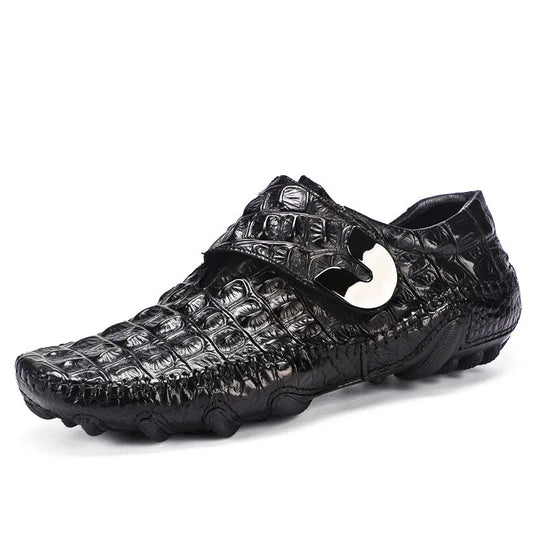 Luxury Driving Shoes Mens Shoes Genuine Leather Shoes Loafer Cow Leather Crocodile Pattern Hasp Casual Shoes Zapatos Hombre