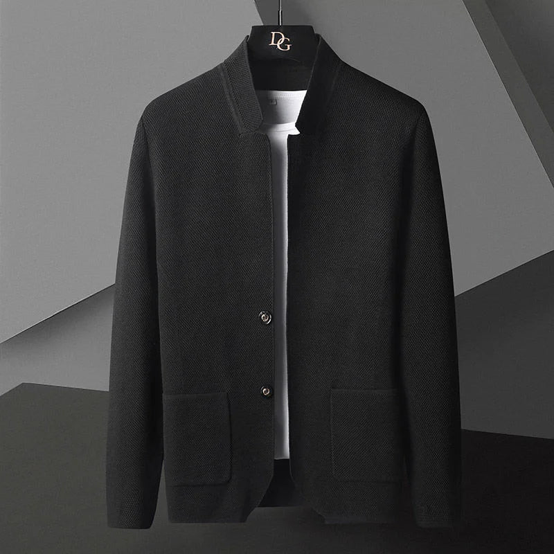 2025 Cardigan Jacket Men Solid Color Knitted Casual Stand Collar Slim Fit Cardigan Coat Mens Sweater Jacket Khaki Black Gray 4Xl