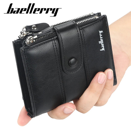 New Men Wallets Fashion Short Desigh Zipper Card Holder Men Leather Purse Solid Coin Pocket High Quality Male Purse