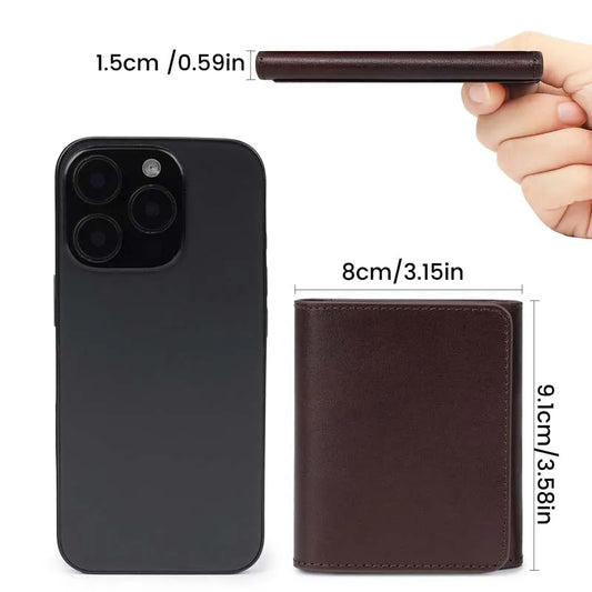 Pomelo Best Portable Men's Bifold Small Vintage Genuine Fine Grain Leather Wallet with Coin Compartment Press Stud Gift for Men