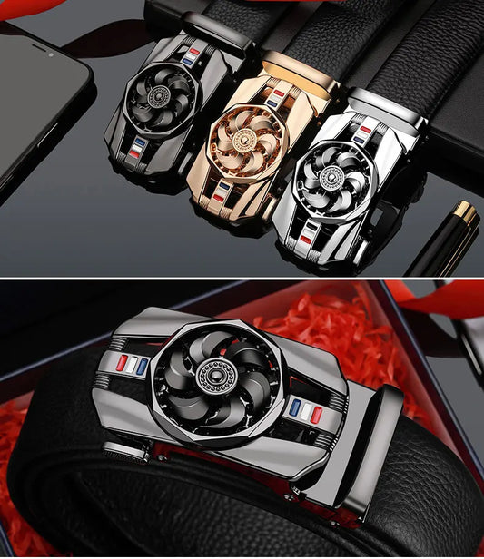 Mens Belt Material Metal Rotatable Buckle Leather Belt High Quality Men Business Belt Golden Waist Buckle Rhinestone De