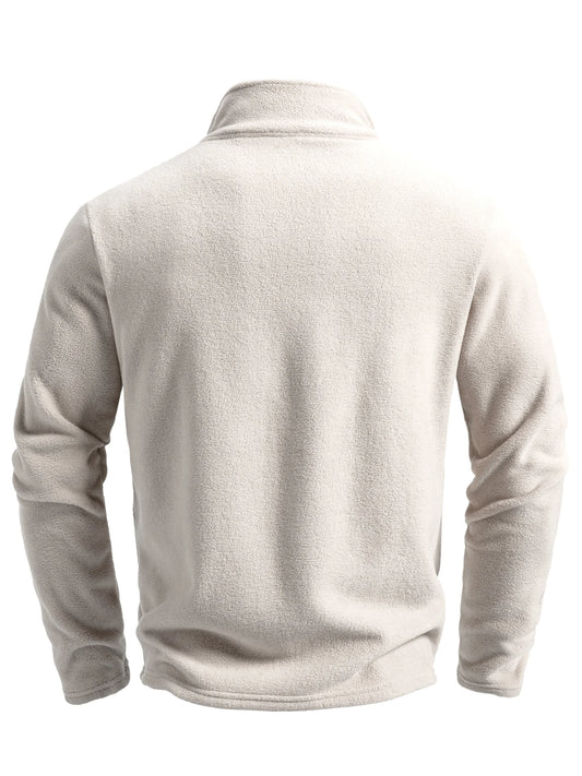 Men's Spring and Autumn Solid Color Fleece Warm Top, Comfortable Zippered Cardigan for Men's Outdoor Leisure