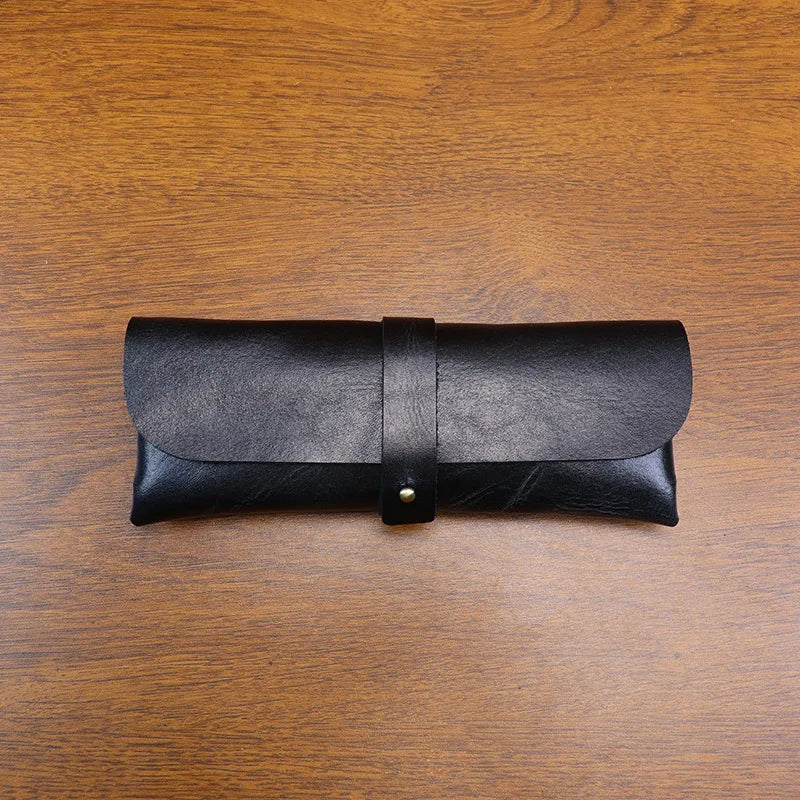 Genuine Leather Men Pencil Bag Handmade Wallet Large Capacity Retro Glasses Storage Bag Stationery Pencil Case Unisex Purses