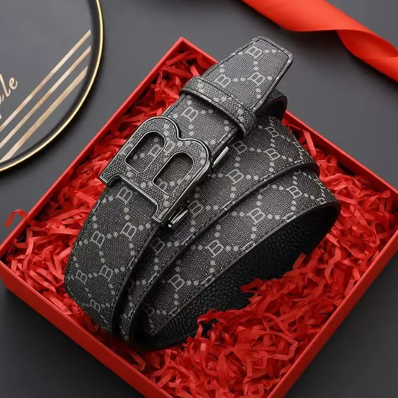 Genuine Leather New luxury brand men's belt fashion business alloy needle buckle men's belt B buckle head waist belt for men
