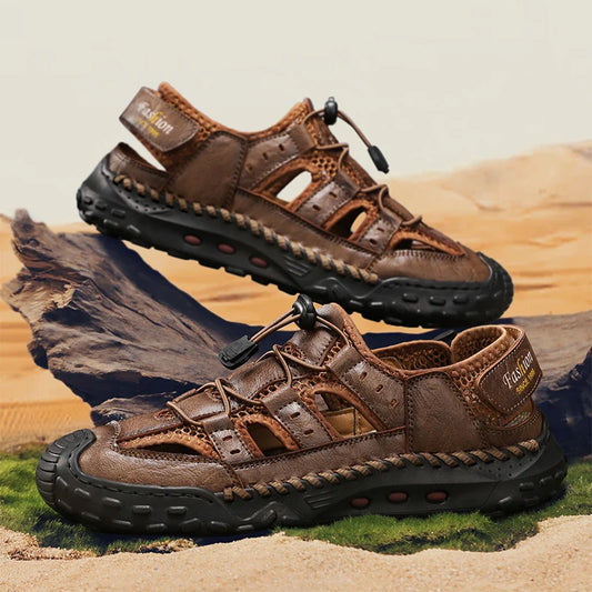 Anti-collision Toe Mens Soft Sole Summer Flats Sandals New Slippers Breathable Beach Shoes Outdoor Casual Shoe Large Size 38-48