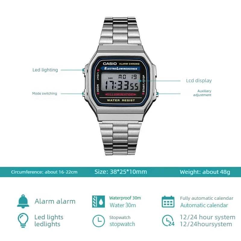 Casio A168WA-1W Retro Light Luxury Classic LED Digital Waterproof Men's Small Square Watch Quartz Movement Multifunctional Watch