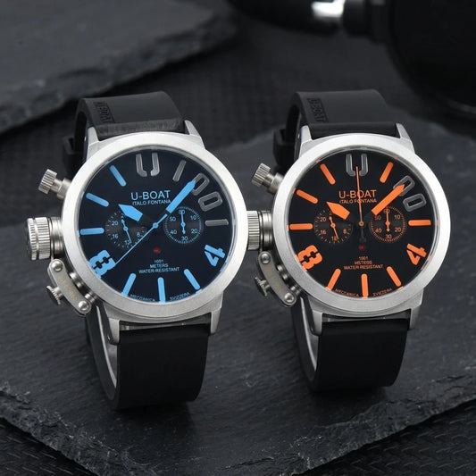U-Boat Style Men's Quartz Watch Chronograph Waterproof Sport Watch Multiple Colors Available Rubber Strap Wristwatch for Men