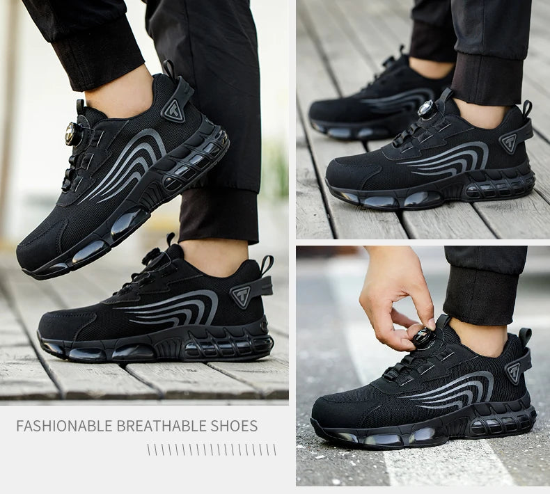 Rotary Button New Safety Shoes Men's Anti-Smash Anti-Puncture Work Shoes Fashion Men's Sneakers Safety Boots