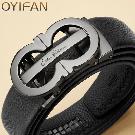 OYIFAN Automatic Ratchet Belt for Men - Genuine Leather Strap with Alloy Buckle, Durable for Daily Wear