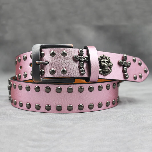 Rivet belt Cross and skull Decoration Belt Man's Goth Rock Fashion Ladies Leather Studded Gift Wild Adjustable Women Punk Belt