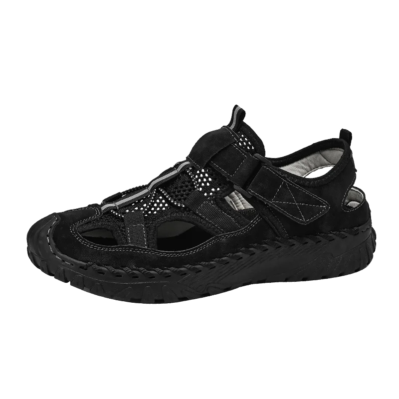 Men Outdoor Protective Toe Sandals Hollow Breathable Mesh Upper Quick Dry Lining Non Slip Walking Camping Driving Casual Shoes