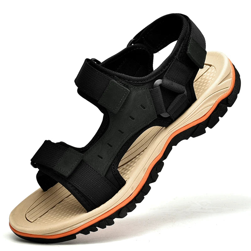 Summer Men's Genuine Leather Sandals Outdoor Roman Sandals Beach Anti slip Casual Lightweight Open Toe Boys' Sports Sandals
