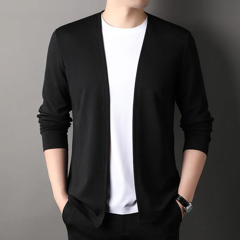 Spring Autumn Knit Cardigan Men Fashion Solid Color Stand Collar Slim Fit Comfortable Casual Men's Korean Knitted Sweater Jacket