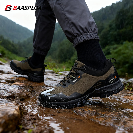 Baasploa Men Hiking Shoes New Outdoor Climbing Waterproof Non-slip Wear-resistant Sneakers Male Casual Lace-Up Walking Shoes 