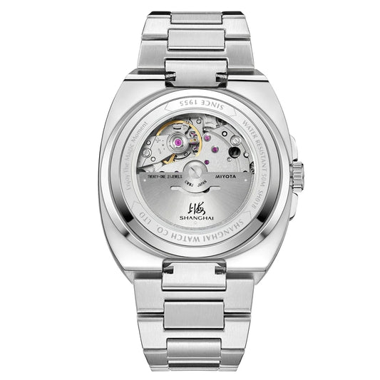 Shanghai Watch Automatic Mechanical Square Dial Men's Watch Luminous Water-Resistant to 50m Date Display Casual Wristwatch SH018