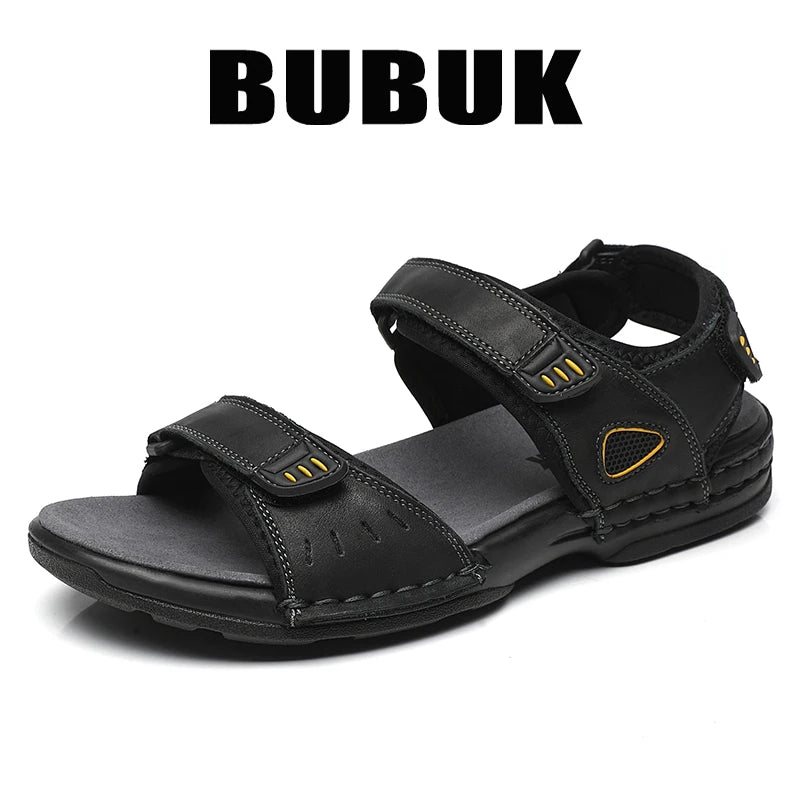 Bubuk Men's First-Layer Cowhide Sandals, Summer Outdoor Beach Shoes, Adjustable Design, with Arch Support, Stylish Breathable Casual Men's Shoes, Suitable for Travel, Hiking, and Commuting
