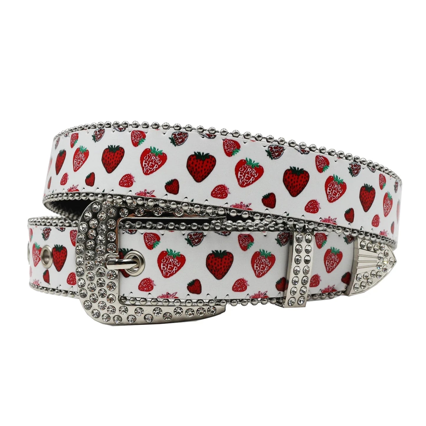 Rhinestone belt blue totem print New Women's Fashion Rhinestone Versatile Fashion PU Leather Belt Jeans Punk Rock Y2K Belt