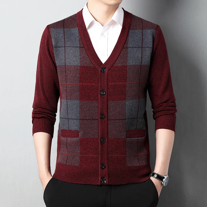 Dad's Sweater Cardigan Jacket Thickened Autumn and Winter Knitted Casual Thick Style Middle-aged and Elderly Men's Top