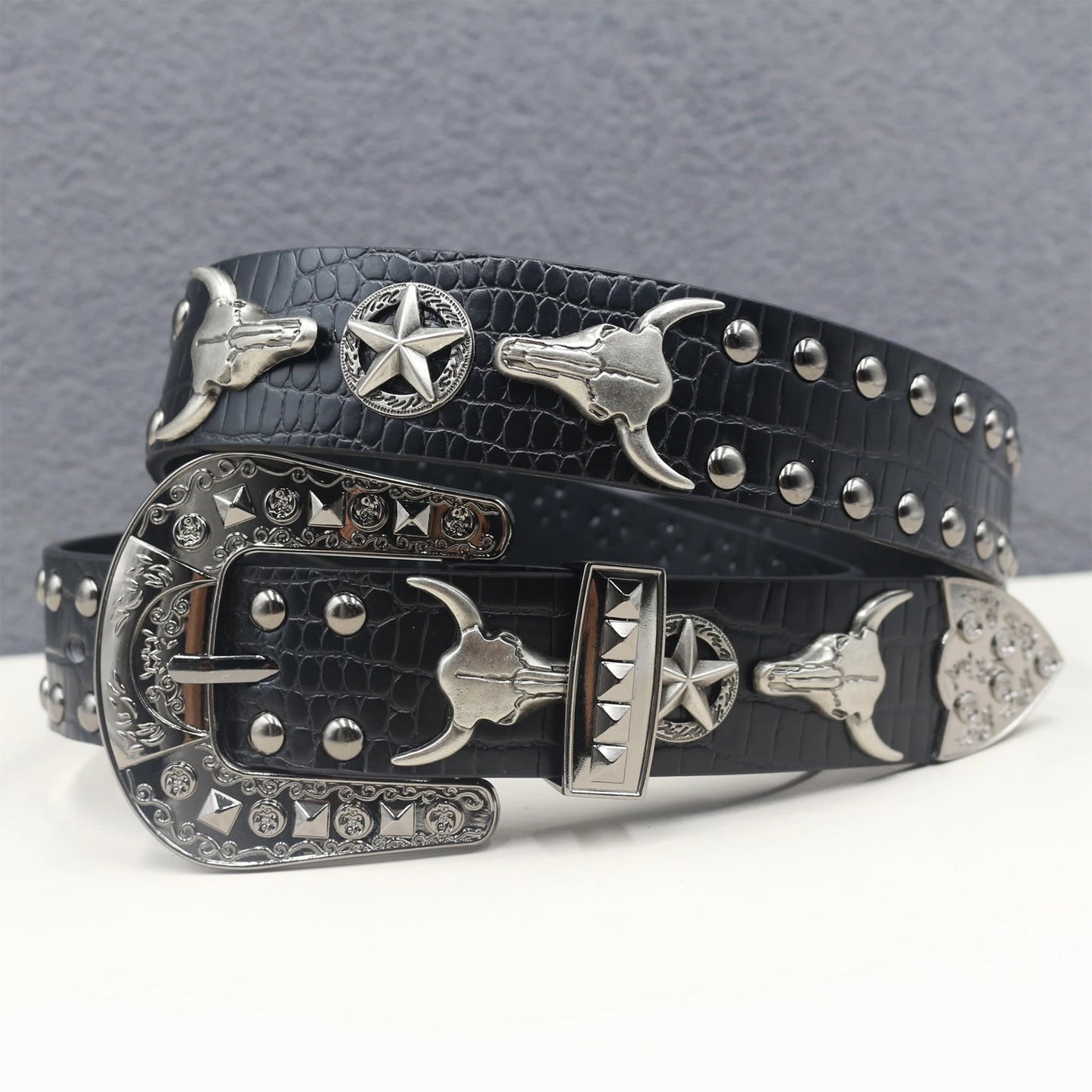 Cross skull Metal Rivet Cowboy Belt Genuine Men Belt Punk Rivet Jeans Belts For Men Ceinture Homme Cinturones Hombre
