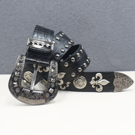 Heart cross rivet belt Punk Belt Unisex Fashion Personality Trend All-match Jeans Accessories Metal Buckle Pu Girdle Retro Y2k