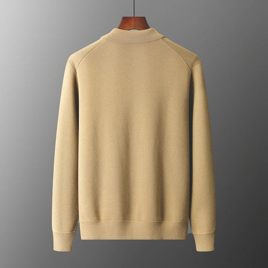 Autumn And Winter 100% Cashmere Cardigan Men's POLO Collar Coat Knitted Baseball Uniform Jacket Bottoming Wool Sweater