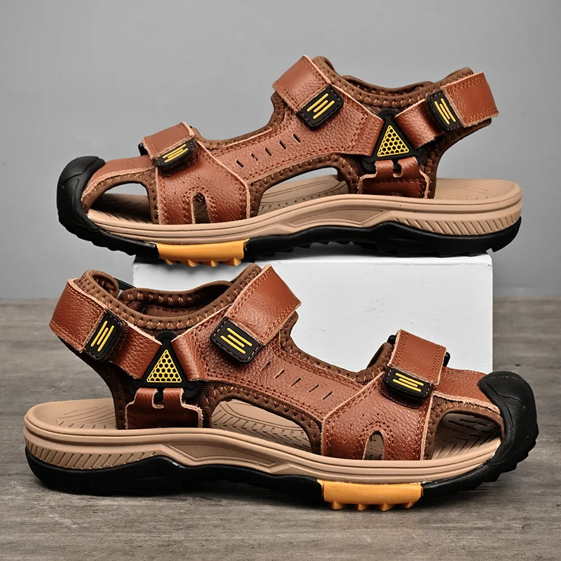 Summer Men Sandals Genuine Leather Mens Casual Shoes Outdoor Men Leather Sandals for Men Beach Shoes Roman mens Shoes