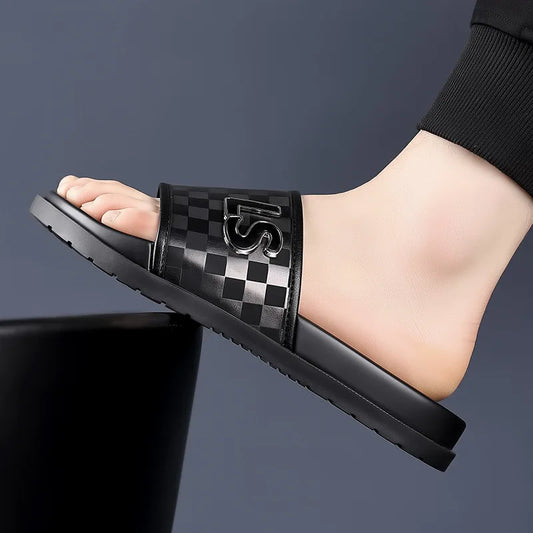 Summer Fashion Casual Flip Flops for Men New Designer Black Cow Leather Slippers Male High Quality Korean Outwear Slides Men