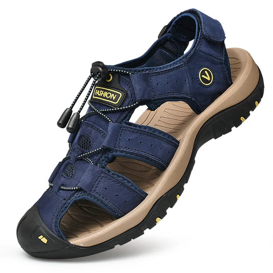 2026 New Men's Sandals Handmade Thick Bottom Rubber Breathable Casual Slip-On Beach Shoes Leather Upgraded Version