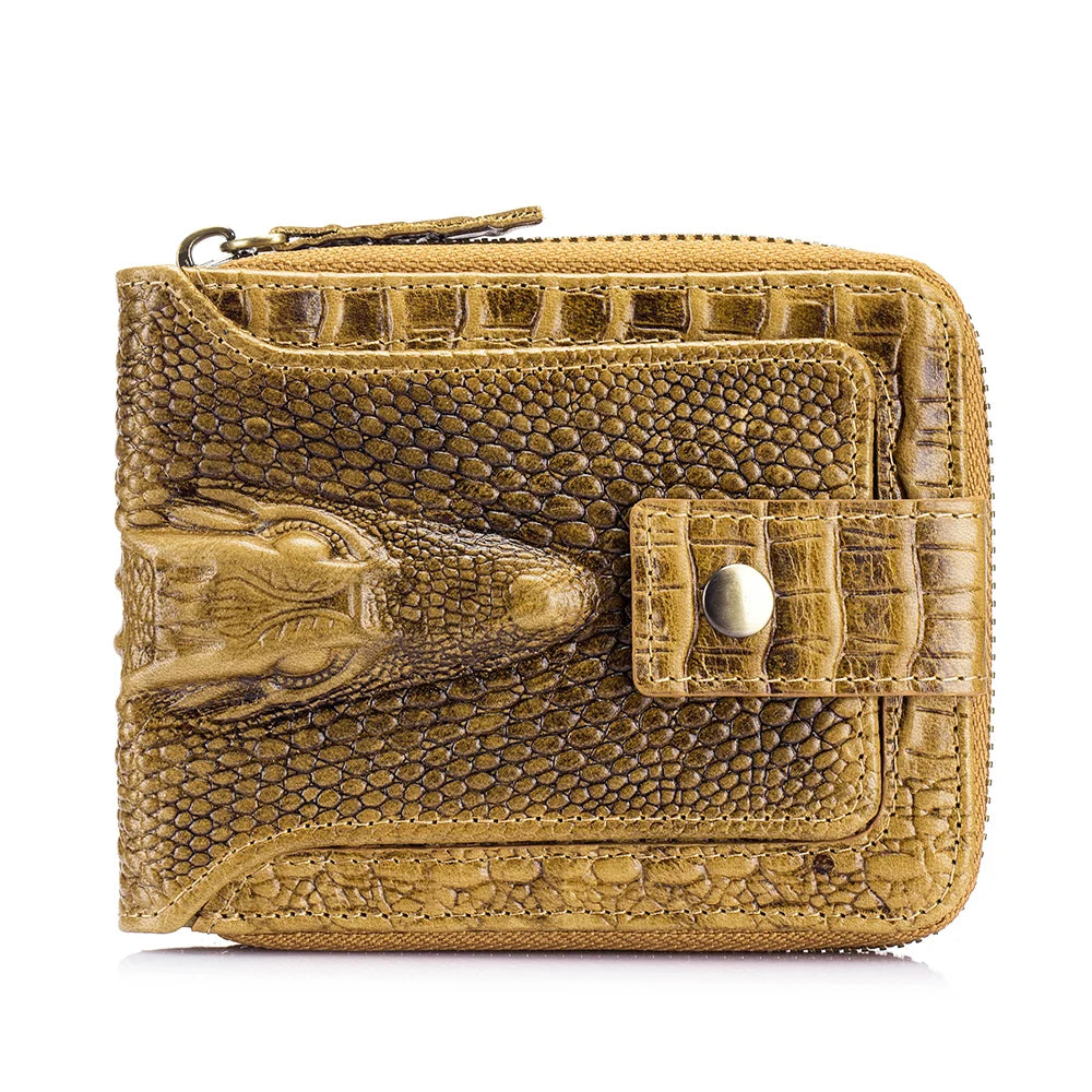 Cowhide Men's Wallet with Crocodile Pattern Genuine Leather Large Capacity Card Slot Zero Wallet