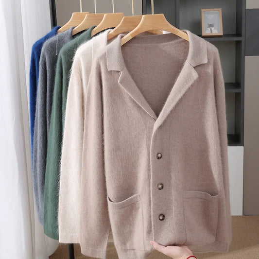 New Mink Wool Cardigan Men's Padded Sweater Coat Business Casual Knitted Cashmere Sweater Coat