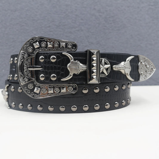 2025 New Bull head Rivet Belt Metal Pyramid Belt Men and Women Punk Hardware Jeans Belt Y2K Designer Women's