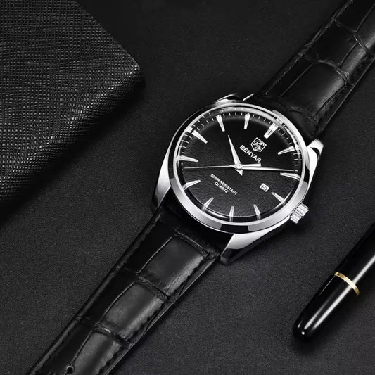 Benyar 5163 Top Brand Luxury Military Wristwatches Leather Quartz Watches Waterproof Simple Watch for Men Reloj Hombre