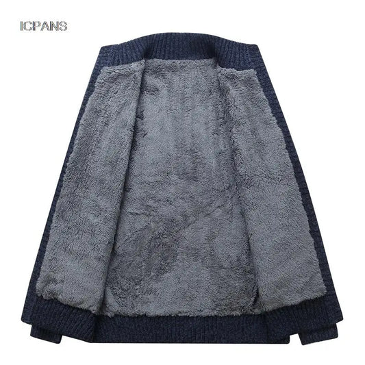 Wool Liner Argyle Jumper Jacken Korea Khaki Black Fleece Thicken Warm Winter Zipper Sweater Men Cardigan Knitted Clothing