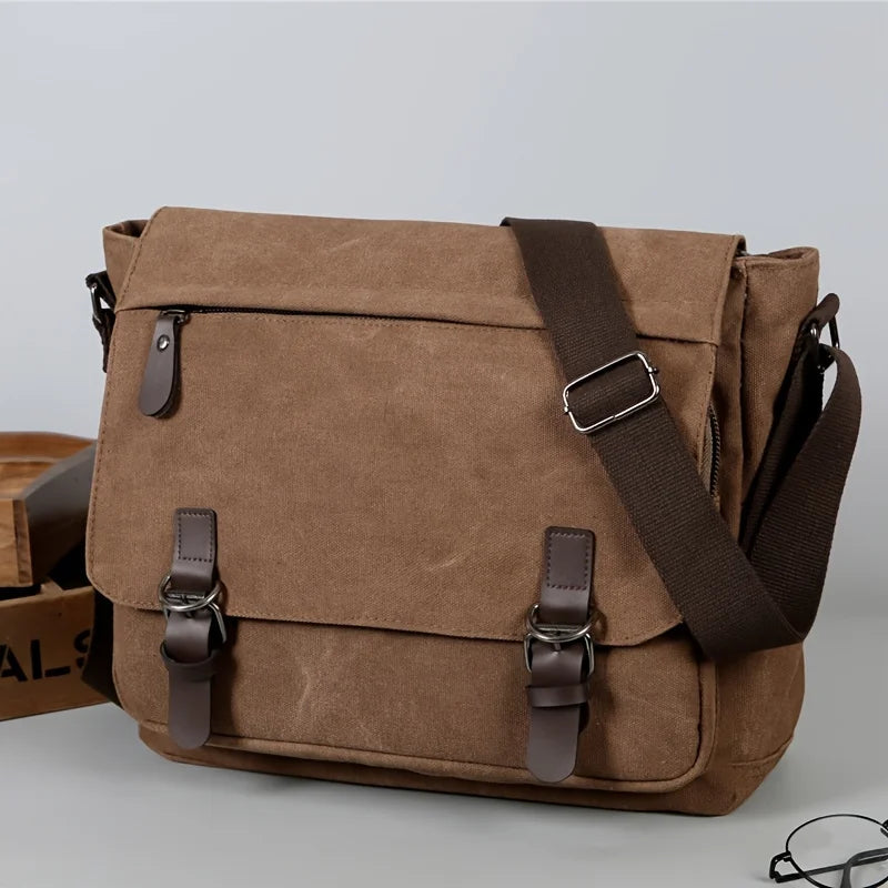 Retro Canvas Messenger Bag for Men, Large Sling Bag, Casual Crossbody Bag for Hanging Out Daily Commute, School Bag College Bags
