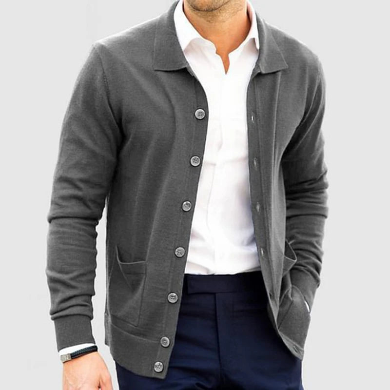Spring Autumn Mens Casual Sweatercoats Stylish Solid Color Button-up Lapel Knit Cardigan Tops Men Fashion Slim Knitted Jackets