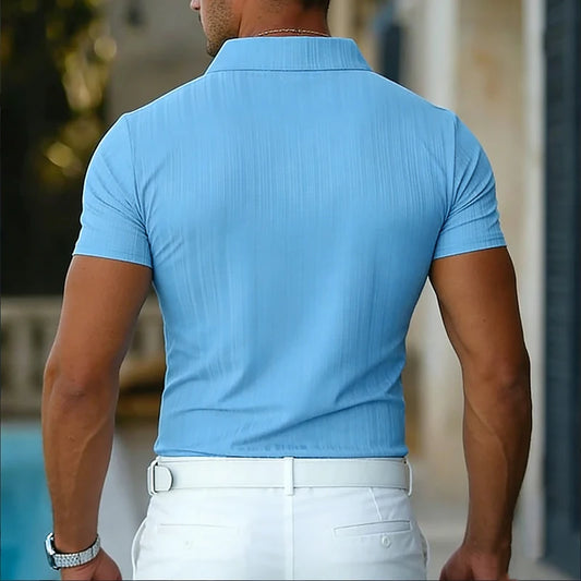 Men's Textured Woven Polyester Shirt Short Sleeve Turn Down Collar Button Down Casual Breathable Summer Beach Tops for Men