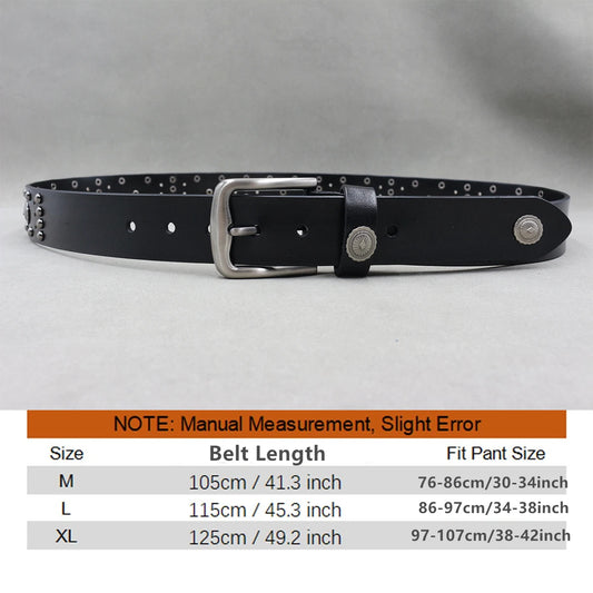 Metal Rivet Cowboy Belt Genuine Leather Cowskin Men Belt Punk Rivet Jeans Belts For Men Ceinture Homme Cinturones Hombre