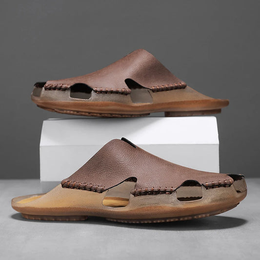 New Quality Leather Non-Slip Slippers Men Beach Sandals Comfortable Summer Shoes Men Slippers Classics Men Flip Flops Big Size