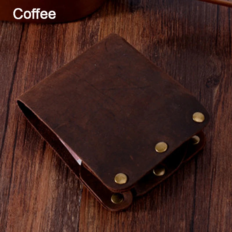 Fashion PUNK Handmade Crazy Horse Genuine Leather Wallet Men Money clip Short Wallet Bag Stud male Purse Card Holder Wallet
