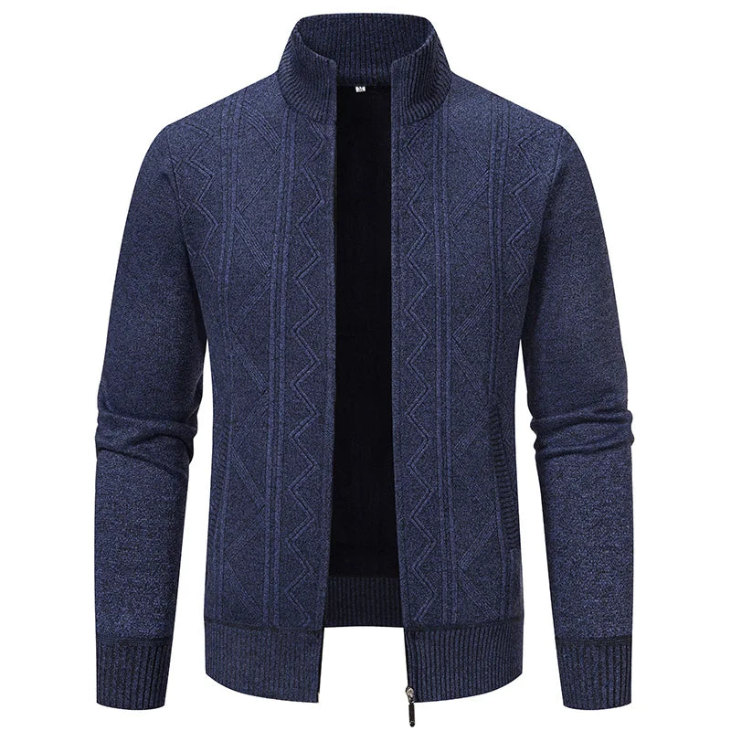 High-quality men's fashionable, cool, versatile, trendy business casual, fleece and thickened cardigan, knitted sweater, men's j