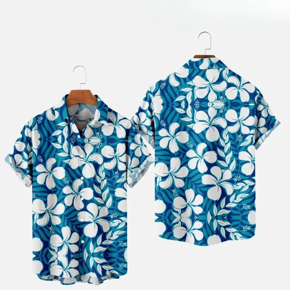 Men's Fashion Summer T-Shirts Hawaiian 3d Print Cozy Casual One Button Shirts Short Sleeve Beach Oversized Shirts