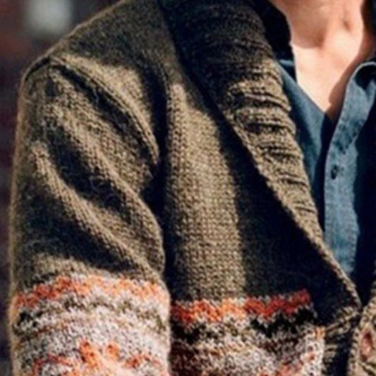 New American Jacquarded Men Cardigan Jacket Light Luxury Military Green Knitted Long Sleeve Sweater Coat Splicing Print Knitwear