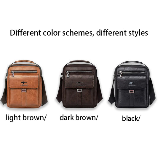 Compact Men's Leather Crossbody Bag, Lightweight Shoulder Bag with Multiple Pockets, Ideal for Travel and Commute Rugged Men's