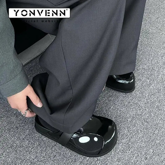 Genuine leather killer whale Boken slippers for men flat bottomed slip in outerwear Muller shoes for summer ventilationo