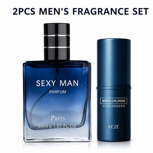 2PCS Men's Cologne Set No Box Long Lasting Fresh Marine Perfume Spray + Solid Cologne Portable Travel Gift for Men