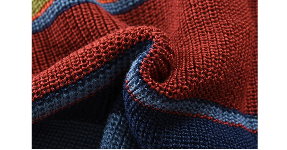 Winter Men's Rainbow Sweaters Cardigan Fashion Man Warm Knitted Sweaters Coats Man Lapel Windbreaker Knitted Jackets Clothing